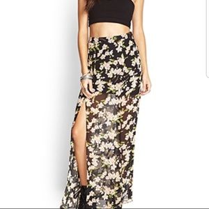 Forever 21 Double slit sheer floral long skirt - S